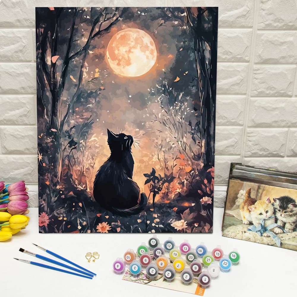 1pc frameless Painting By Numbers Cat DIY Digital Oil Painting Animal Kitten Acrylic Paint Moon Crafts Supplies Adults Handpain