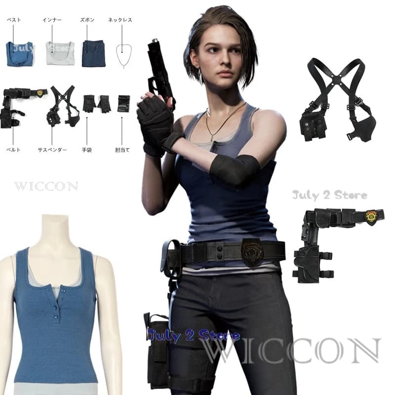 RE 3 Gioco Jill Valentine Costume Cosplay Top da donna Pantaloni Abito Borsa a tracolla Cinghie Accessori Vestito di carnevale di Halloween