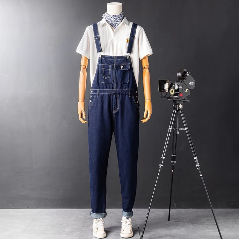 Retro Briti Denim Overalls Men's Trendy Straight Loose Workwear Bib Overalls Couple Casual Strap Pants Youth ular Jeans