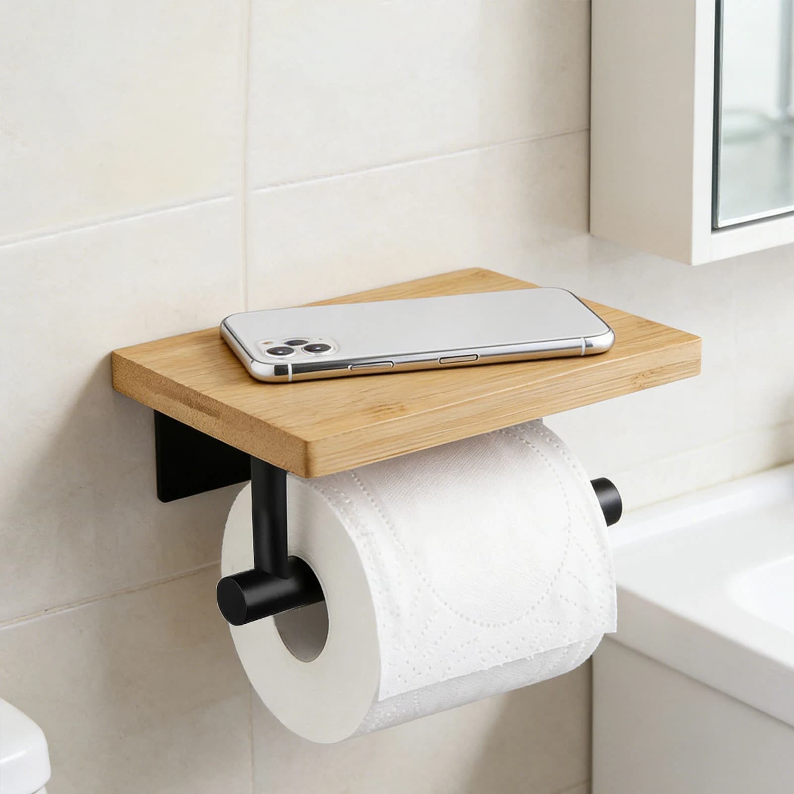 Wall-Mounted Toilet Paper Holder with Stand,Toilet Paper Holder,Paper Roll Rack,Tissue Storage,Bathroom Paper Towels Holder