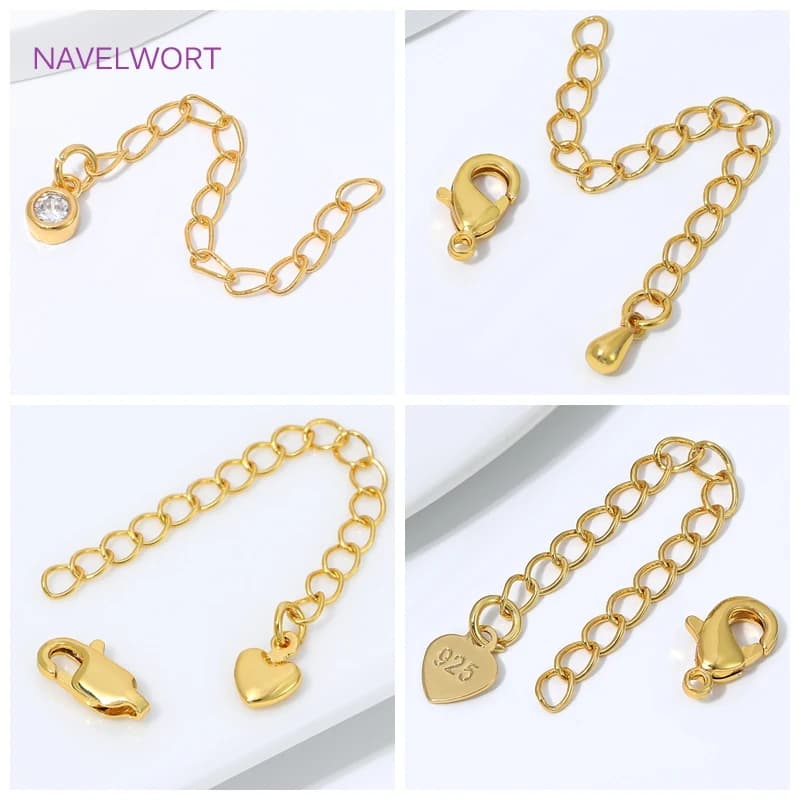 5/10 Pezzi/Lotto Catena di Estensione Placcata Oro 18K per Creazione Gioielli, Connettori a Coda in Ottone, Accessori Fai da Te per Bracciali e Collane