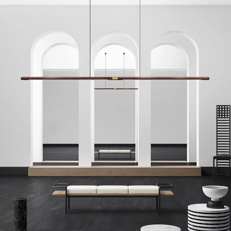 Lampade a sospensione moderne in legno massello a LED di lusso estese da 220 cm Lampada a sospensione a striscia lunga Sala da pranzo Lampade a sospensione in noce nera nordica