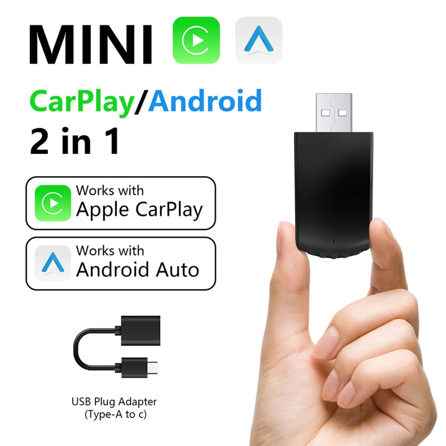 Adattatore Carplay da cavo a wireless per auto Android AutoIOS Modulo Smart Car Assistente vocale Connessione rapida Plug and Play