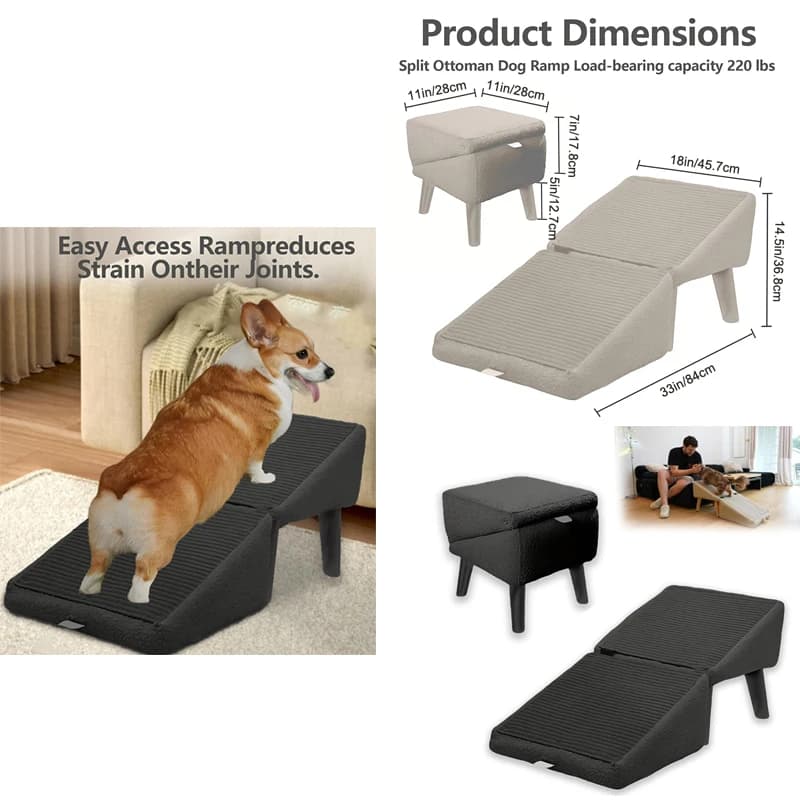 2-in-1 Cotone Convertibile In Legno Casa Step Sgabello Rampa Per Cani Scale Rampa Per Cani Ottomano Pieghevole Antiscivolo Diviso Ottomano Rampa Per Cani