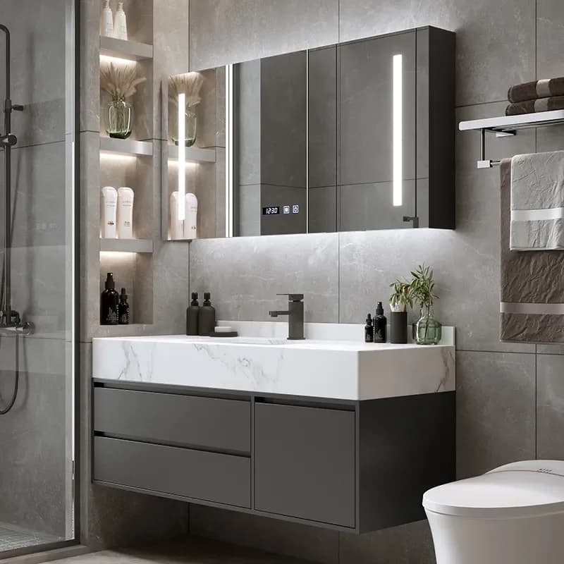 for Rock Slab Bathroom Cabinet Combination Modern Simple Hand Wash Basin Washstand Integrated Mirror Cabinet Bathroom Set