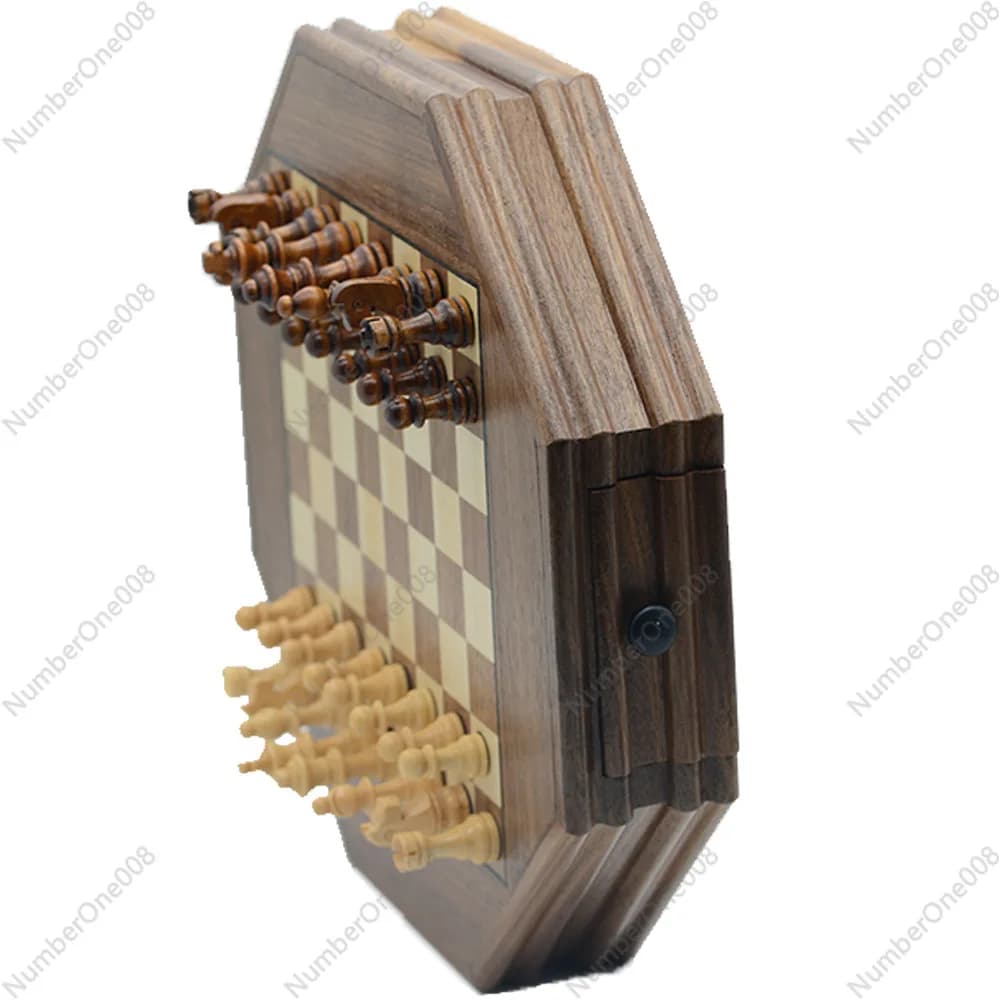 Set di Scacchi Professionale Ottagonale, Pezzi Magnetici in Legno e Custodia con Cassetto, Collezione di Giochi di Strategia Classici