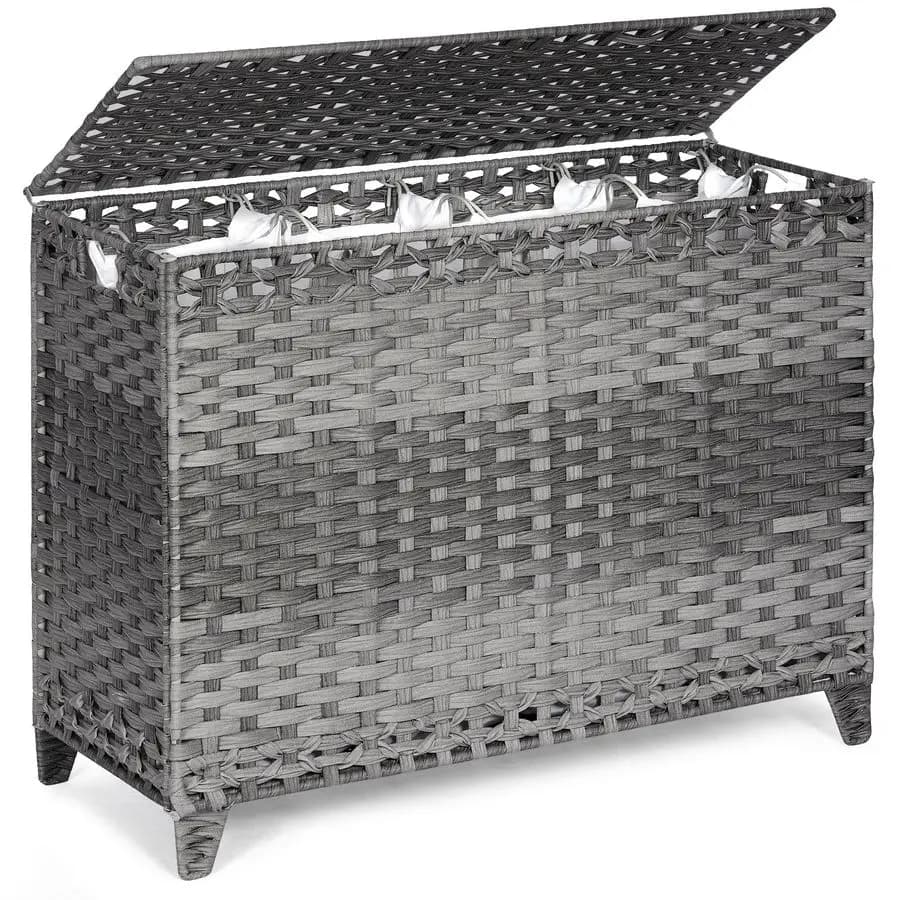 Basket with 4 bags with removable cover Basket for hand woven rattan linen from 176 liters with lid Basket for clothes with raised feet with Ha side