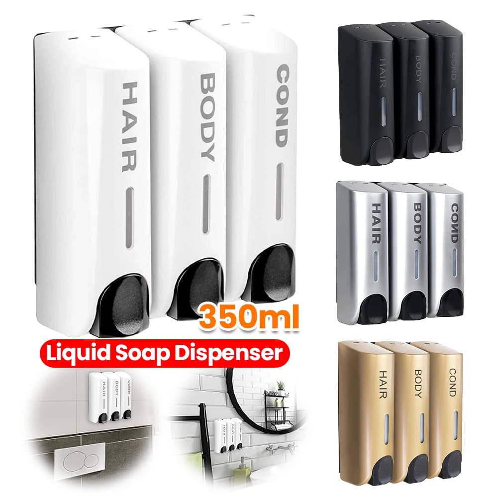 Dispenser Triplo da 350ml per Shampoo e Bagnoschiuma, Contenitore Resistente al Calore da Parete per Lozione e Sapone, Accessori per il Bagno