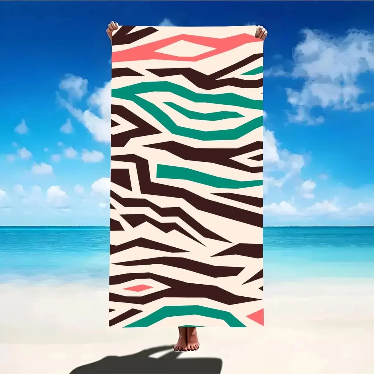 Telo mare con motivo geometrico, protezione solare e antivento, adatto per piscina da spiaggia, campeggio, viaggio, coperta da spiaggia