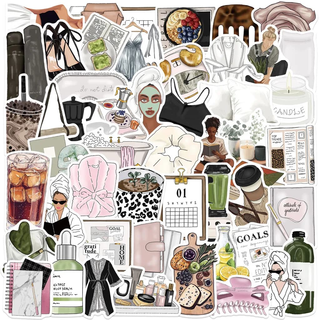 50 Pezzi Adesivi Graffiti Stile INS 'Clean Girl' - Decalcomanie Impermeabili Fai-da-te per Decorazione su Chitarre, Quaderni, Bagagli - Sticker Story Store