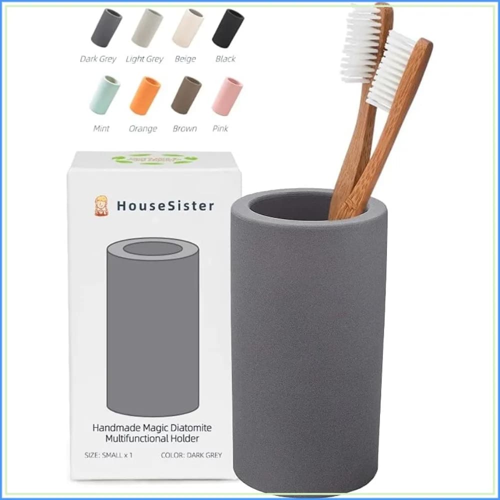 Fast-Drying Diatomite Toothbrush Holder - Bathroom Countertop Organizer for Toothpaste, Makeup Brushes & Razors, Dark Grey