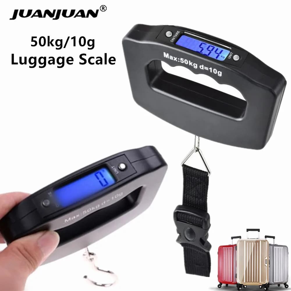 50Kg 10g Mini bilancia sospesa portatile pesatura elettronica bilancia per bagagli amo da pesca bilancia digitale display blu bilancia