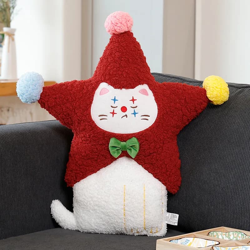 Soft Fluffy Star Cat Plush Pillow with Bow Tie Cute Stuffed Animal Cushion Ideal for Holiday Decor, Bedroom .