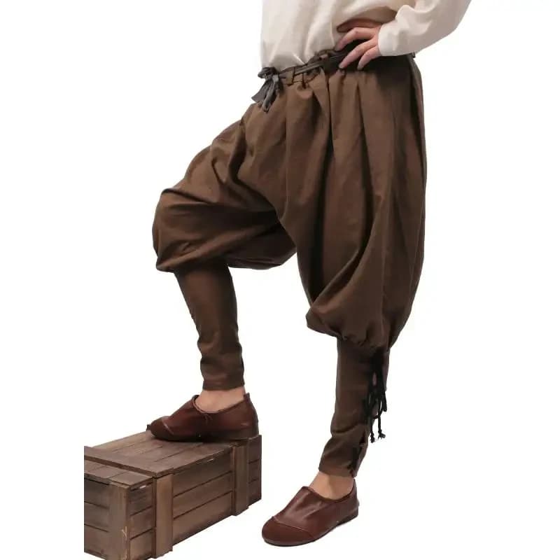 ❤️ ❤️ ❤️ DAZCOS Pantaloni Medievali da Pirata in Lino e Cotone da Uomo, Costume da Cavaliere, Leggings Larghi, Pantaloni da Vichingo con Fasce per le Gambe, Hal ❤️ ⭐️ ❤️