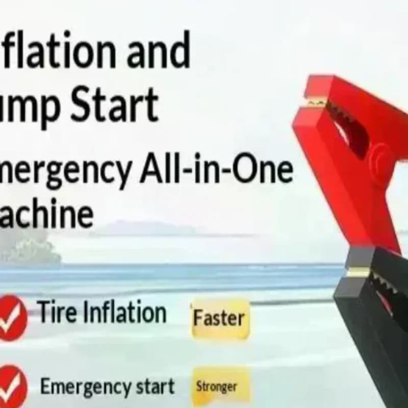 Portable Jump Starter With Air Compressor For 12V Petrol Car 150 PSI Car Tires Air Pump With LED Lights & Pressure Gauge
