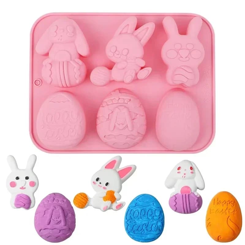 Stampi in silicone per caramelle di Pasqua, stampo a forma di coniglio e cestino per uova, per caramelle gommose, gelatine, cubetti di ghiaccio, gelatine, cioccolato, decorazioni per torte