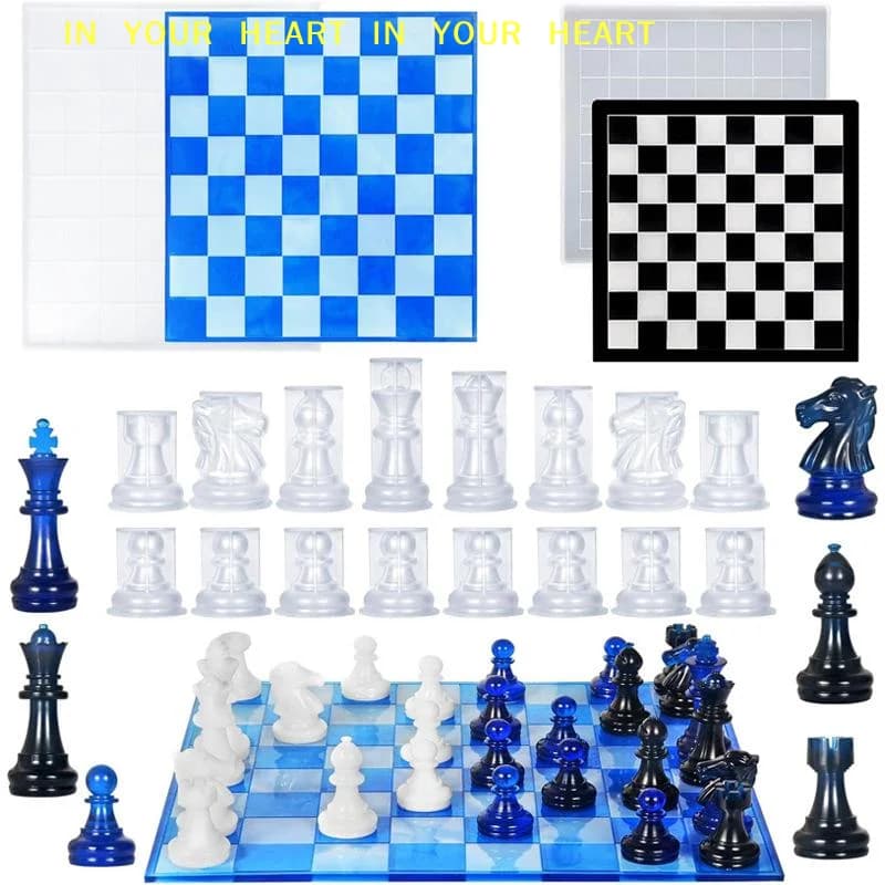 【X】Resin Chess Set Mold With Chess Board Silicone Resin Molds 3D Silicone Chess Resin Mold For DIY Crafts Making Birthday Gift