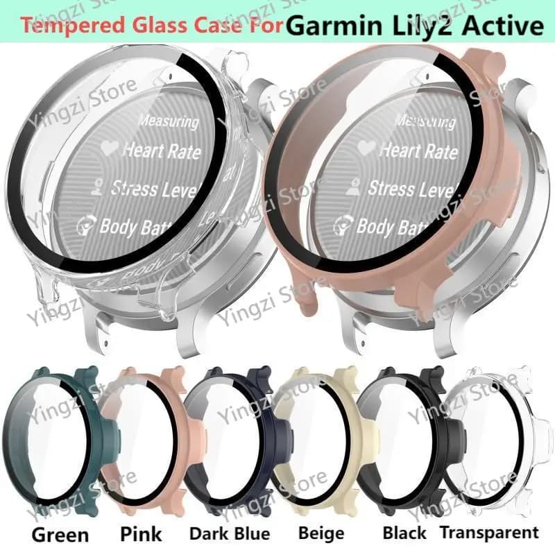 Custodia in vetro temperato per Garmin Lily 2 Active Smart Watch Protezione schermo Copertura completa Paraurti protettivo Lily2 Shell Accessori