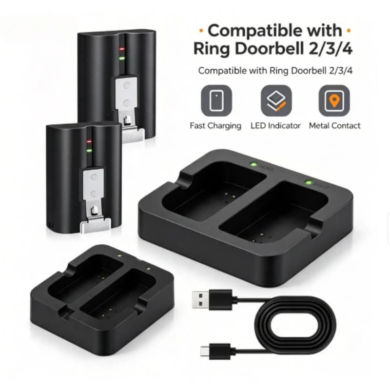 6040mAh RV4 V4 Battery Replacement Kit for Ring Video Doorbell 2 3 4 3 Plus Stick Up Cam Solar Spotlight Cam with Dual Charger