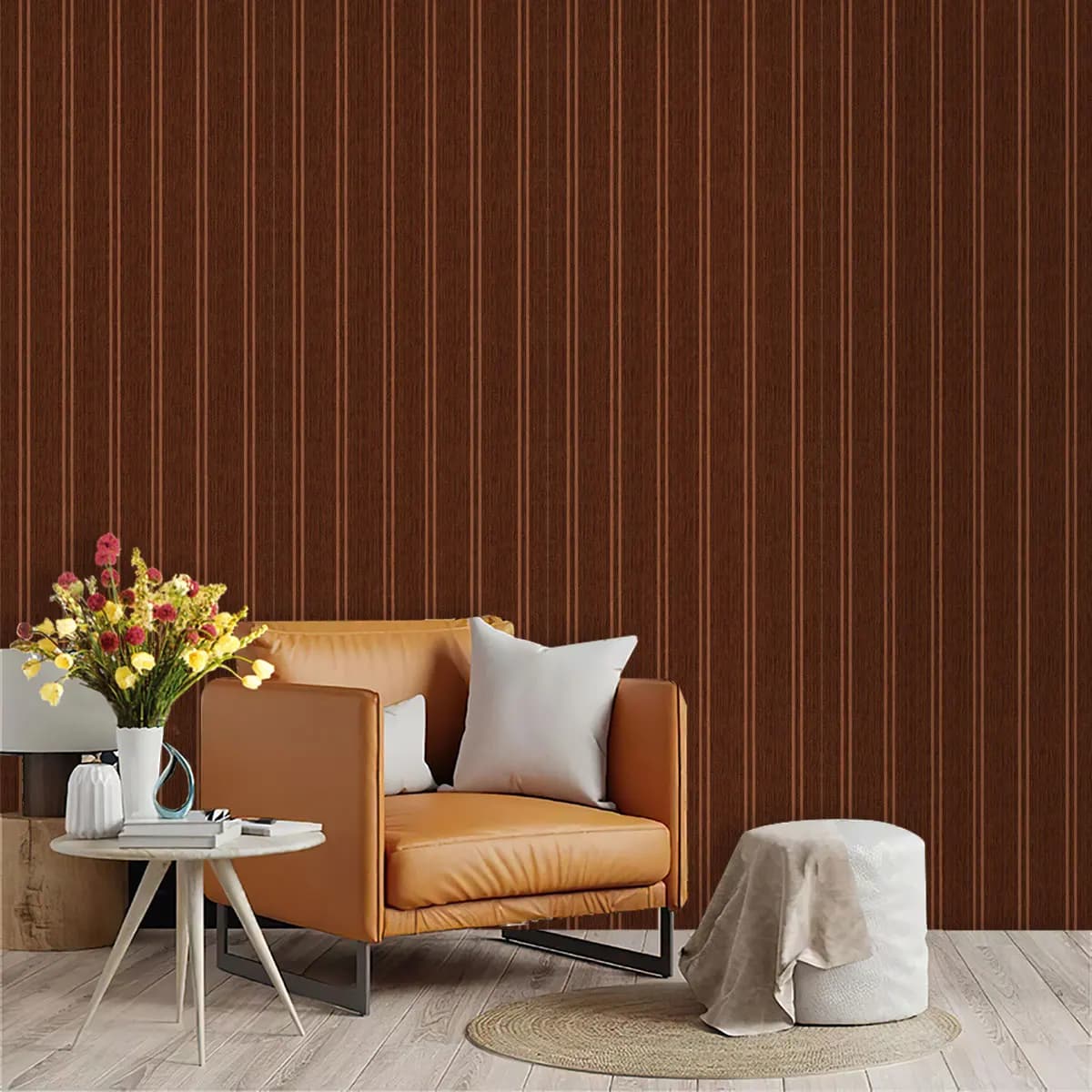 PVC self-adhesive dark brown wood grain vertical stripe cyclic wallpaper for wall decoration and concealing imperfections