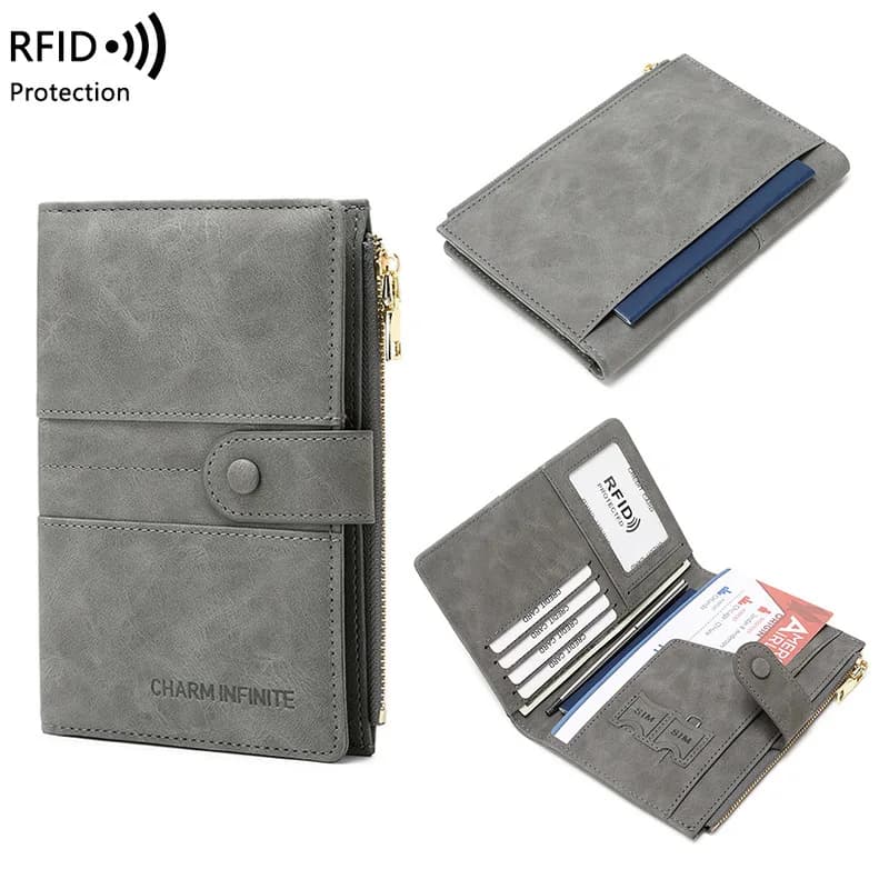 New Anti-theft Brush RFID Passport Holder Zip Buckle Passport Cover Document Holder Multifunctional Travel Passport Case