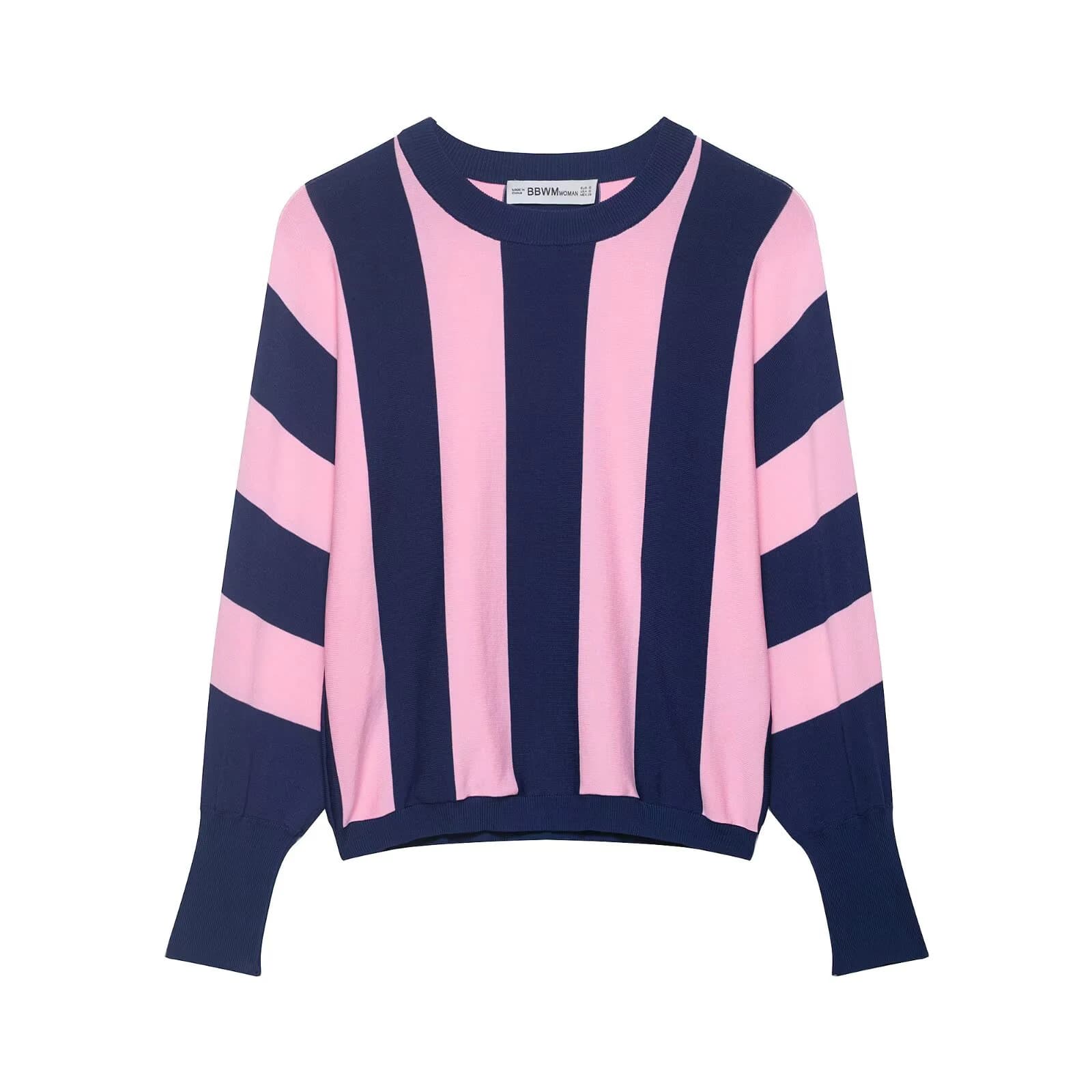 Felpa lavorata a maglia a righe con scollo rotondo, versatile e casual, stile europeo e americano, nuova collezione donna 2026