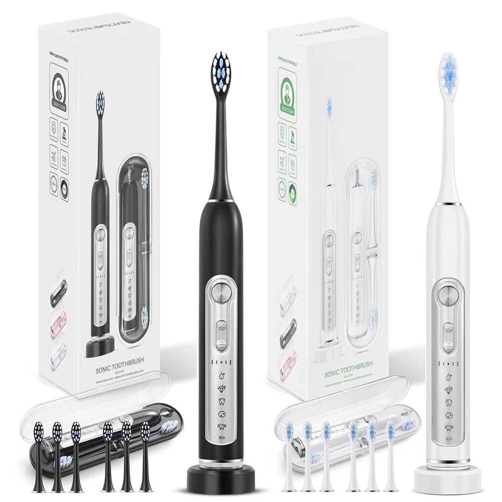 SUBORT S7 Super Sonic Electric Spazzolini for Adults and Children White toothbrush with intelligent timer IPX7 Waterproof replaceable heads Set