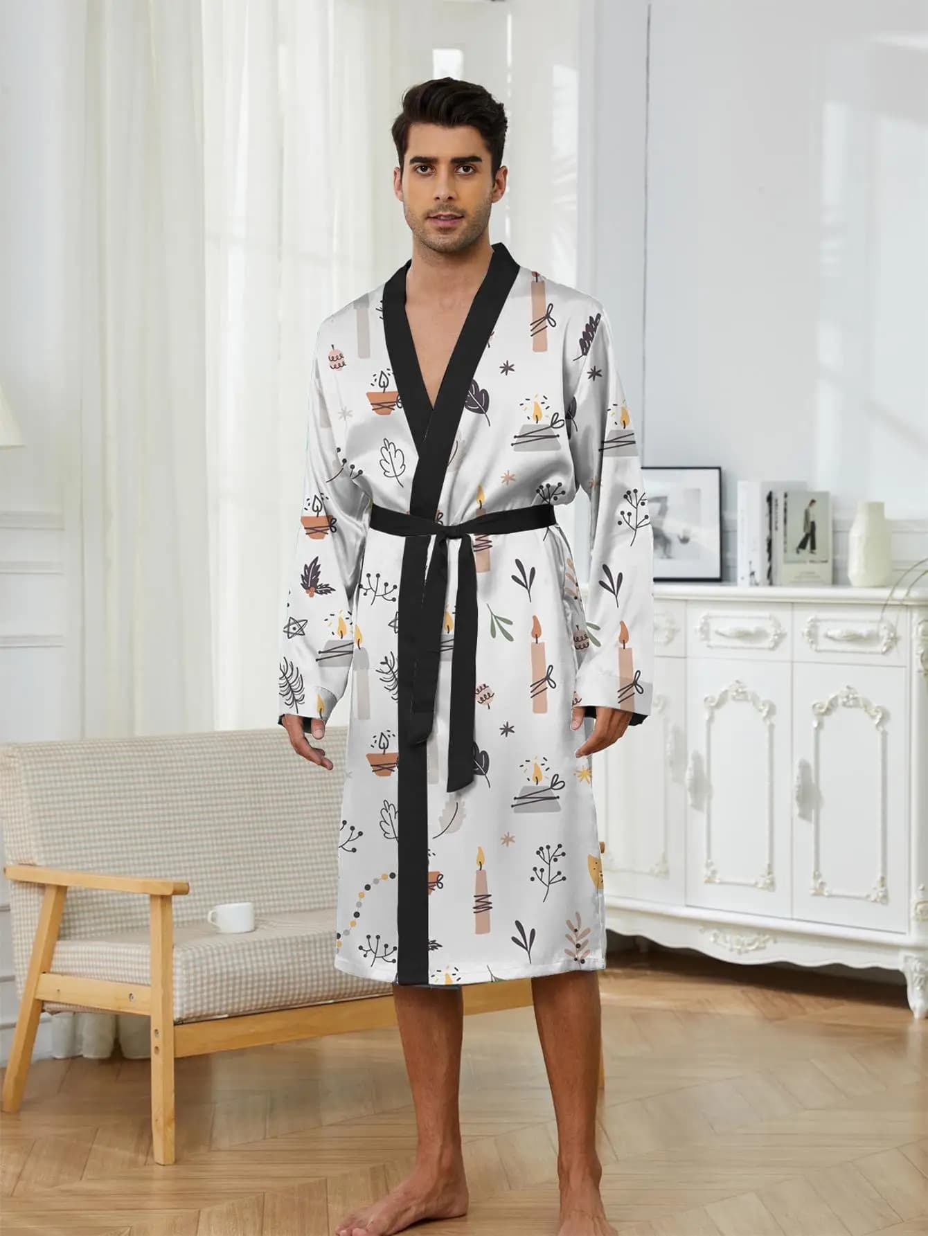 1pcs Men's Robes 2026 Spring/Summer 3D Printed bath robe robe Shower robe dressing gown Graphic Breathable Funny pajamas