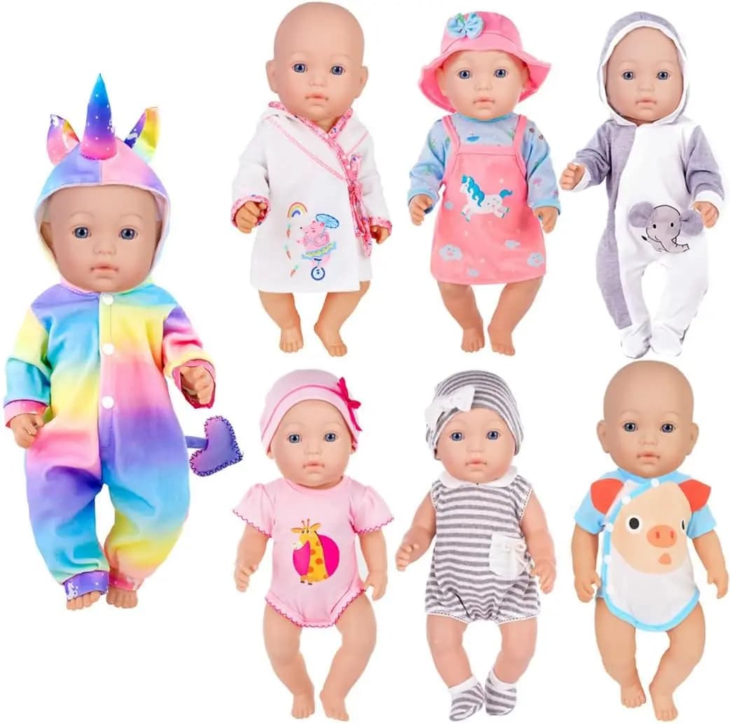 7 set di accessori per vestiti per bambole includono pagliaccetti, abiti, cappelli per bambole da 14-16 pollici, bambole appena nate da 43 cm (senza bambola)