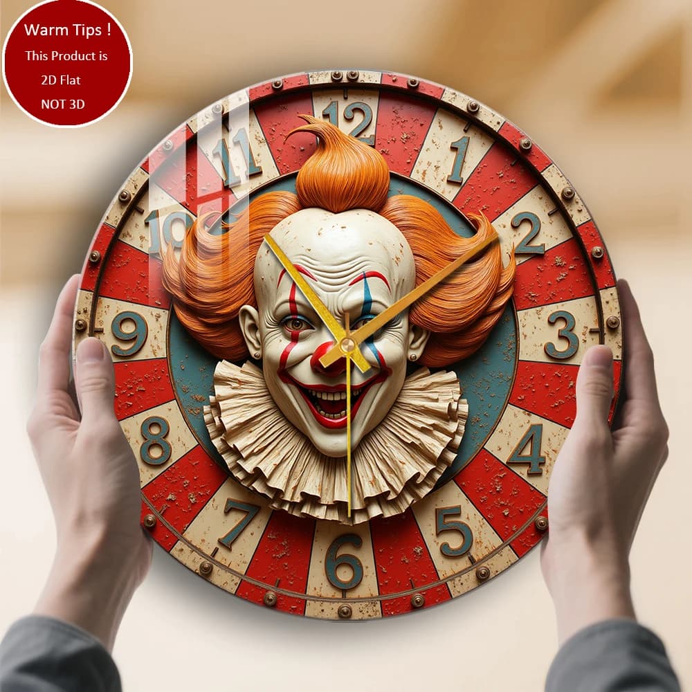 Orologio da parete in vetro temperato Orologio da circo con faccia da clown adatto per decorazioni da parete o display da tavolo ovunque