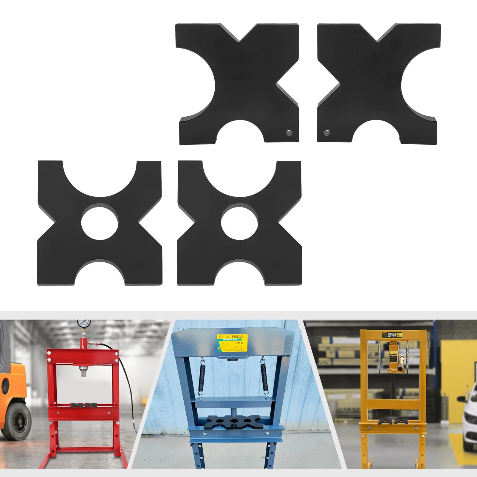 2PCS H-Shape Hydraulic Shop Press Plate 12.7*12.7*2.5cm Iron Arbor Press Plate H-Frame Shop Press Plate with Four Slot