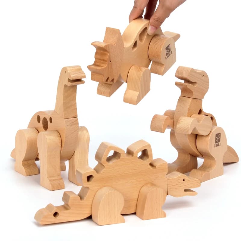 Puzzle in Legno a Forma di Dinosauro, Gioco Educativo Montessori per Bambini, Blocchi da Costruzione Magnetici, Regalo di Compleanno