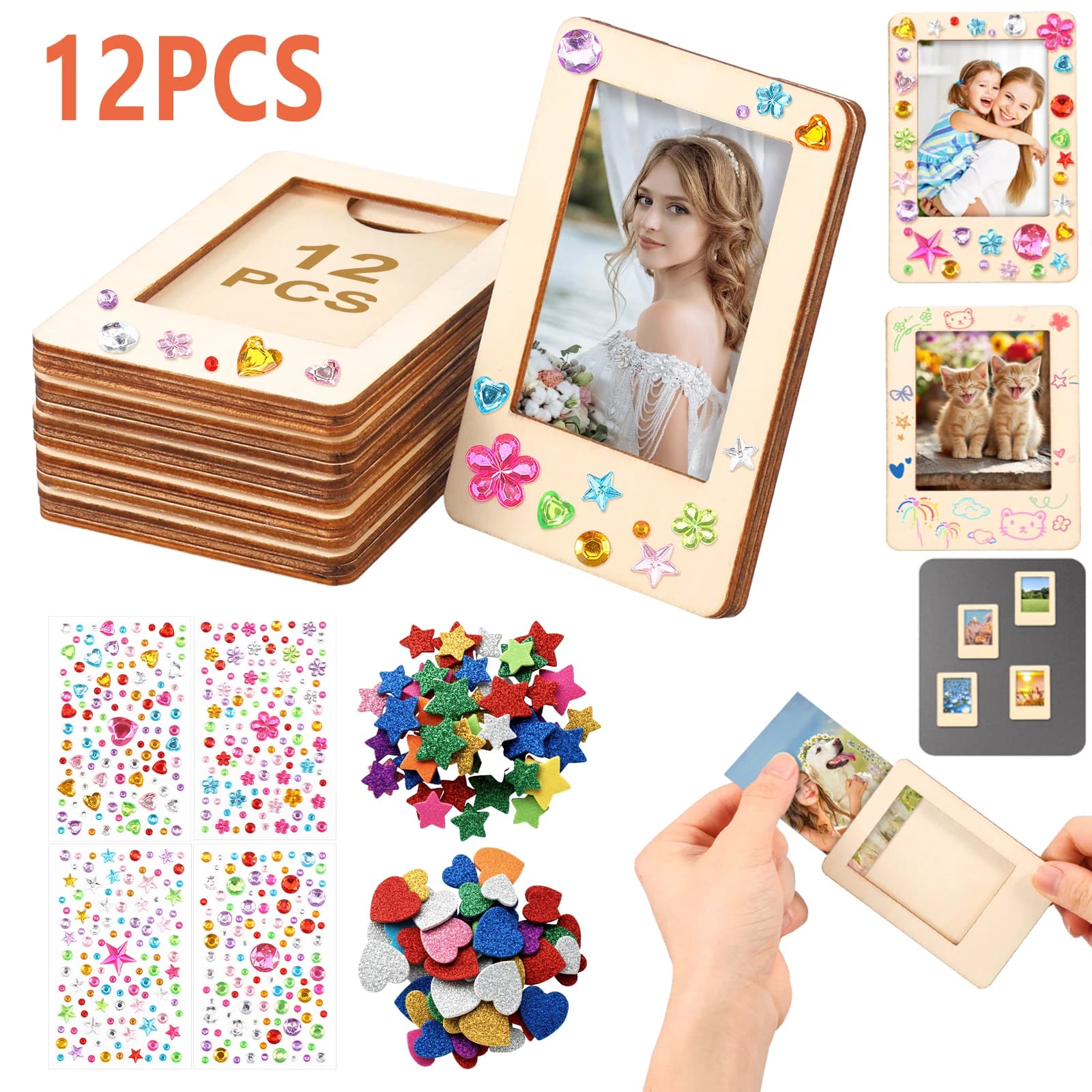 Picture Frame Painting Craft Kit DIY Unfinished Wooden Photo Frames with Painting Tool for Craft Paint Decorate Tabletop Display