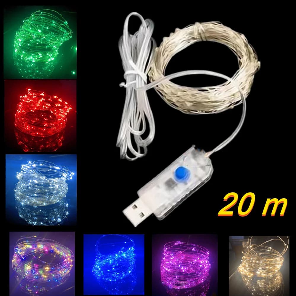 Lucine a filo d'argento a LED Luci a stringa a LED alimentate tramite USB Ghirlanda impermeabile per esterni per la decorazione fai da te di nozze della festa di Natale
