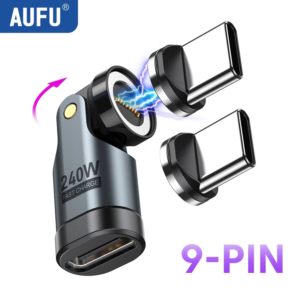 USB C OTG AUFU 9 Pin PD 240W Quick Charge Magnetic Connector Type C Female for iPhone 17 16 Xiaomi Macbook Laptop