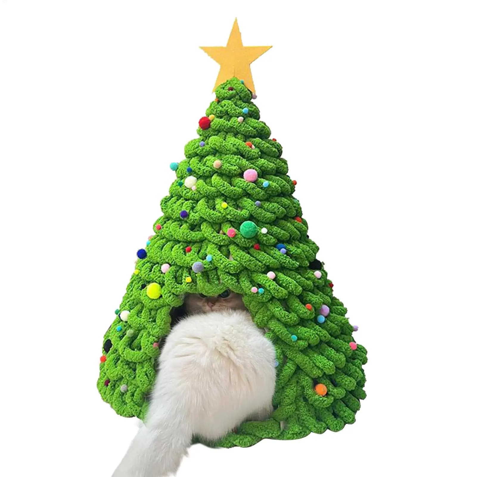 Albero di Natale invernale Nido per gatti Lettino per gatti finito Divertimento casa artigianale Letti per gattini accogliente cuccia per gatti calda tende per casa Casa per animali Letto grotta