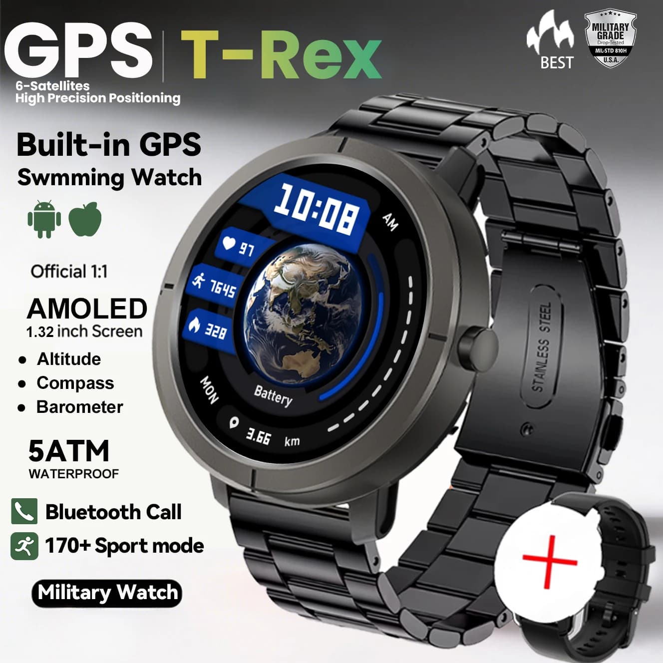 Orologio sportivo GPS da uomo professionale Smart Watch Outdoor RIDE Run Swim Tracker con bussola altimetro braccialetto fitness impermeabile 5ATM