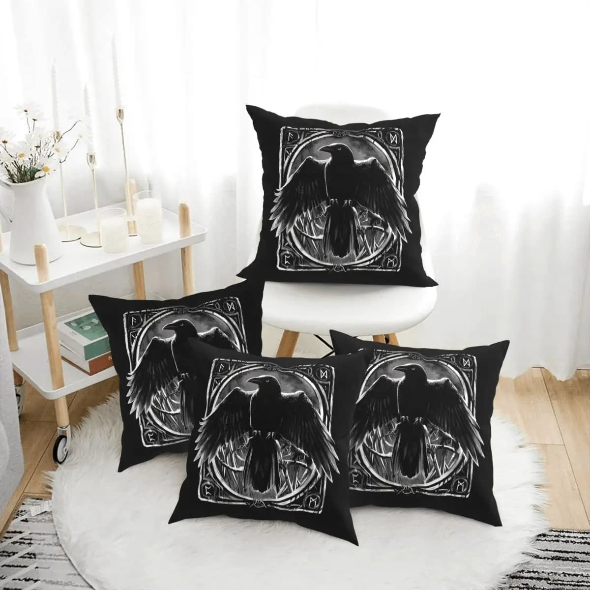 Odin's Watcher Yggdrasil Raven 4 pezzi federa quadrata fodera per cuscino cuscino con cerniera cuscino decorativo comfort per divano di casa