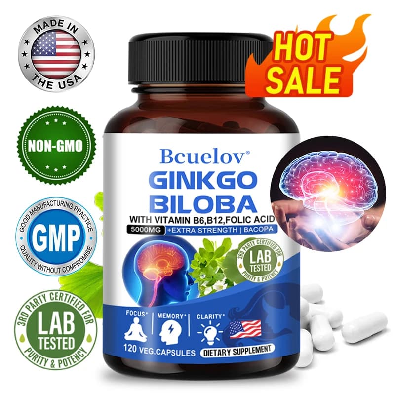 Ginkgo Biloba capsule supplemento di supporto della memoria, funzione cerebrale e attenzione mentale, messa a fuoco, concentrazione, con vitamina B6 B12