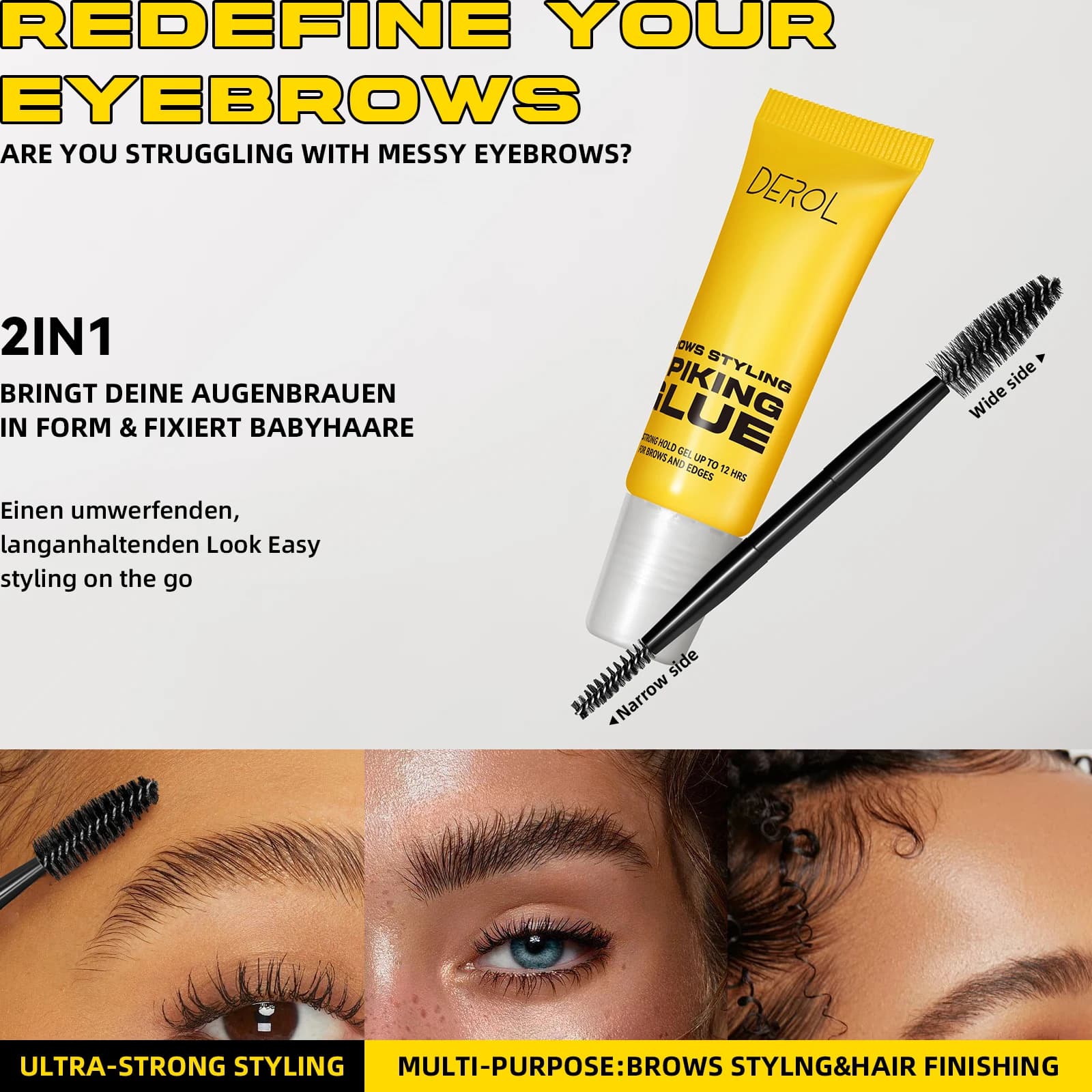 DEROL Styling Eyebrow Mascara Gel Eyebrow Cream Setup With Wild Brow Styling Cosmetic Brush For Long Life Waterproof Make-up