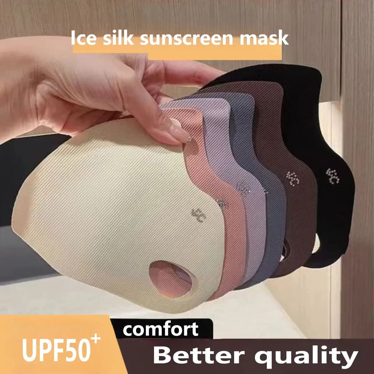 5 Color Threaded Ice Silk Mask Women's Solid Color Breathable UV Protection Summer Sun Mask Masque