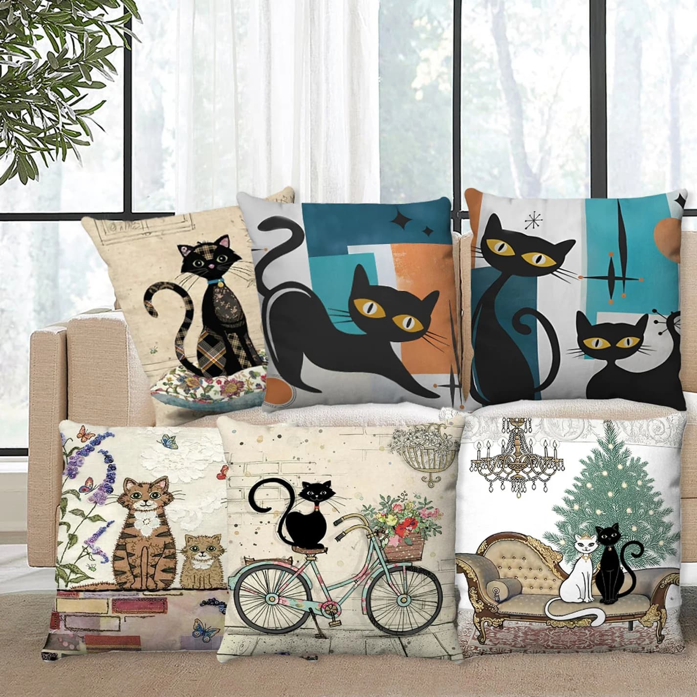 Divertenti fodere per cuscini per divani con motivo gatto nero, decorazioni per la casa, soggiorno, sedia, federa per ufficio, auto, bella federa per animali