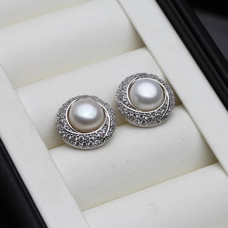 New Large Freshwater Pearl Earrings For Women,Boho 925 Sterling Silver Natural Pearl Earring Mother Gift White Black Pink