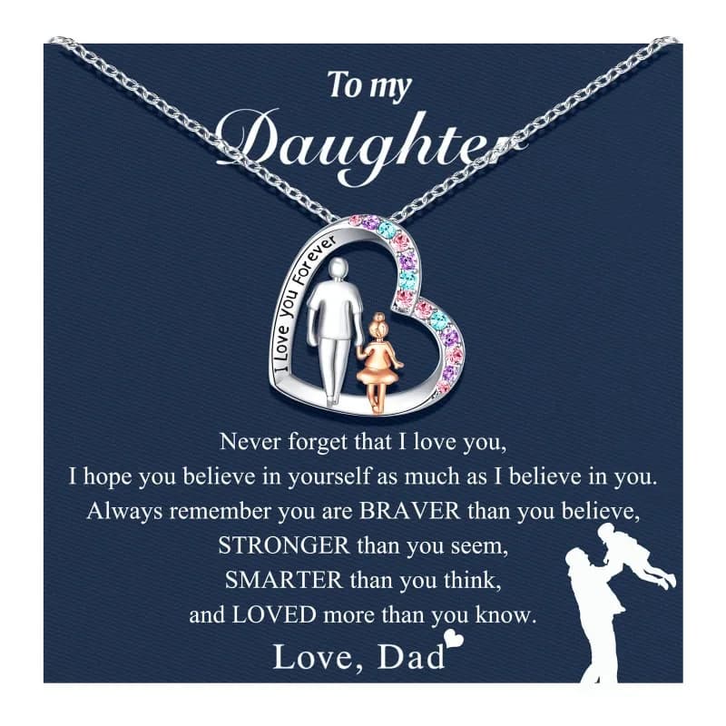 Collana a Cuore per la Festa del Papà, Ciondolo a Cuore Inciso al Laser con Strass Colorati, Gioiello Commemorativo Sentimentale per Papà