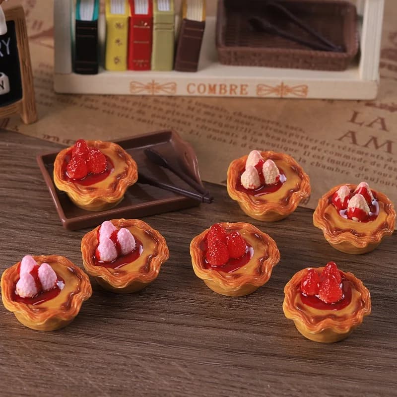 Set di 3 Miniature in Resina a Forma di Fragola e Crostata, Decorazioni per Casa delle Bambole, Accessori Fai-da-Te per Bambole, Decorazioni per la Casa