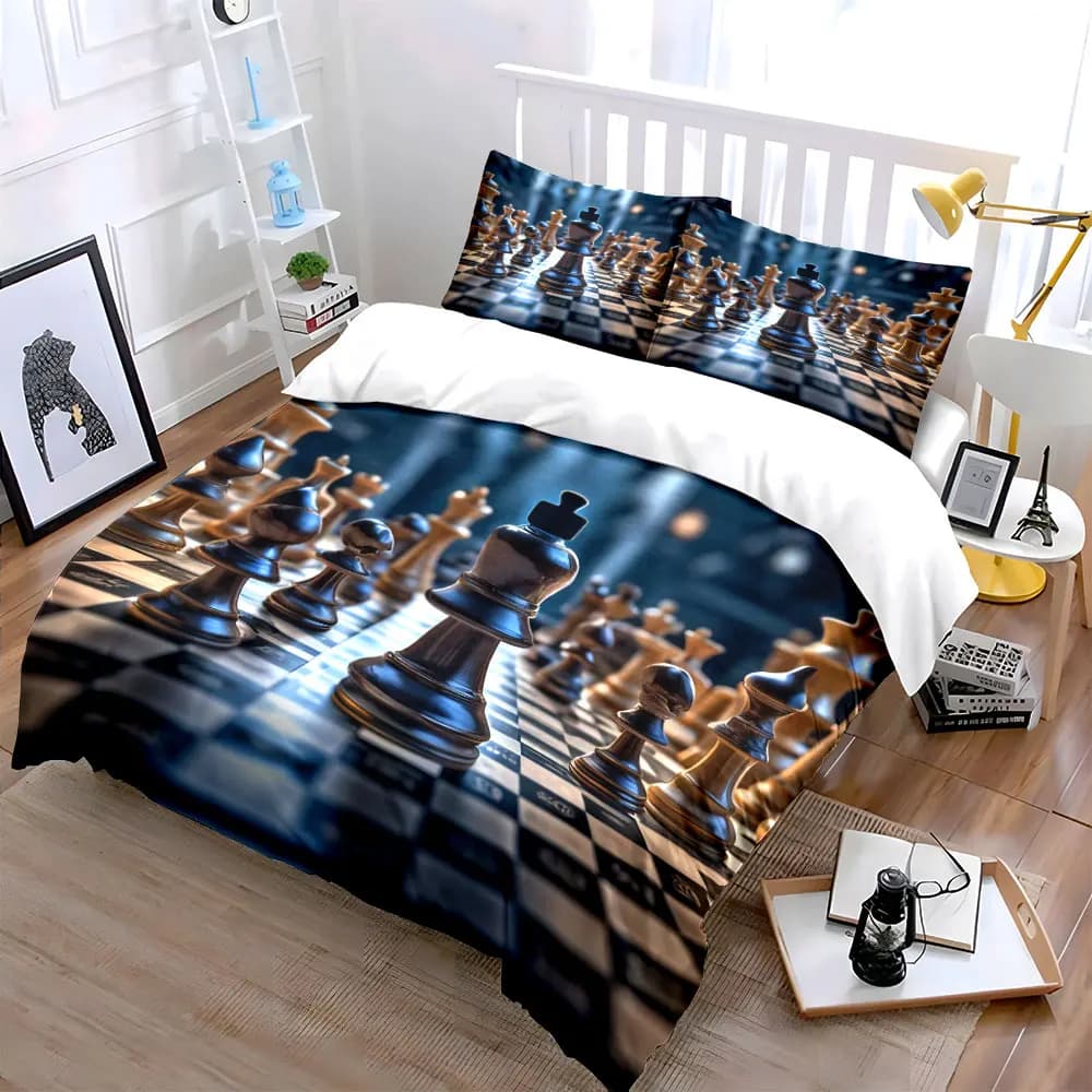 "Chess Game Decorative Set" Soft Skin-Friendly Bedding Set Includes 1 Duvet Cover And 2 Pillowcase, Gift