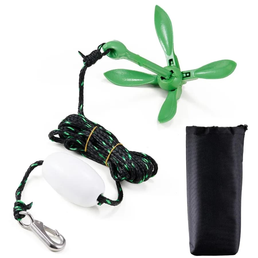 Kit Ancoraggio Kayak 3.5 lb con Corda da 8 m e Boa, Ancora Pieghevole per Piccole Imbarcazioni, Borsa Portaoggetti, Moschettone, Accessori Kayak