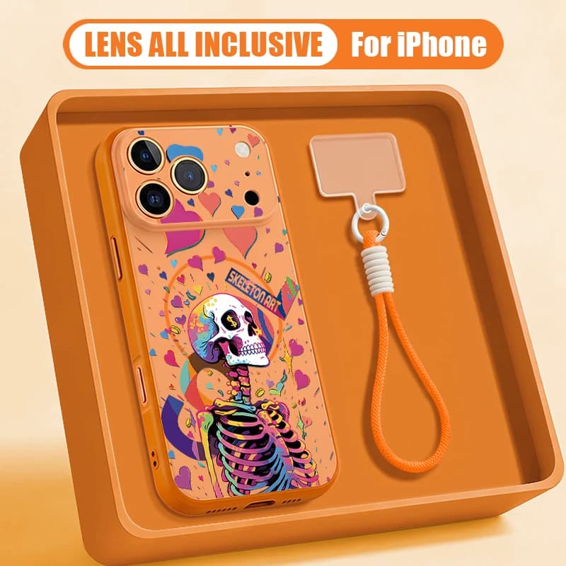 Colorful Skeleton Pattern Hand Strap Case For iPhone 17 Pro Max Magnetic For Magsafe Matte Cover For iPhone 16 15 14 13 Pro Max