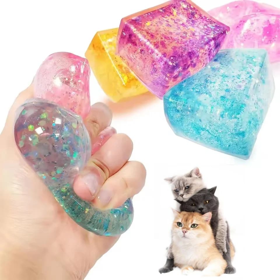Giocattoli Antistress a Forma di Cubetto di Ghiaccio Colorato, Divertenti Giocattoli per Alleviare lo Stress, Giocattolo Morbido a Lenta Risalita da Spremere per Bambini e Adulti, a Forma di Gatto