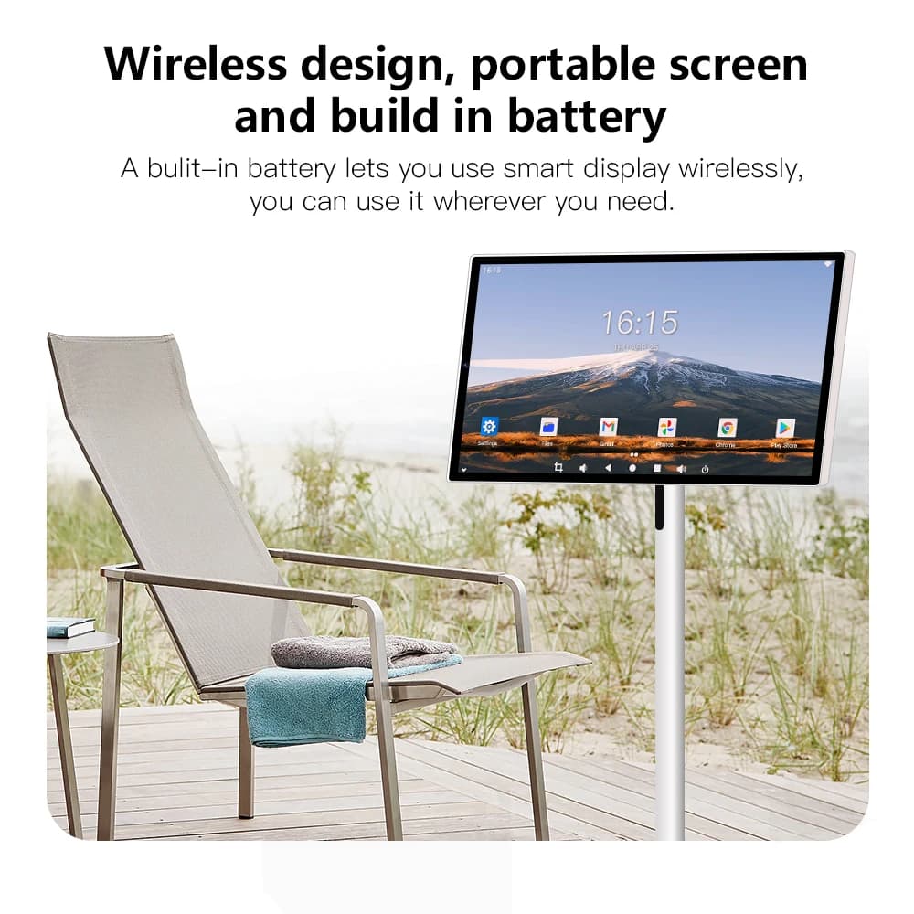 24 Inch 128GB Android 13 Smart 8 Core CPU and 13MP Camera Portable Monitor Stand Follow with Movable Tv